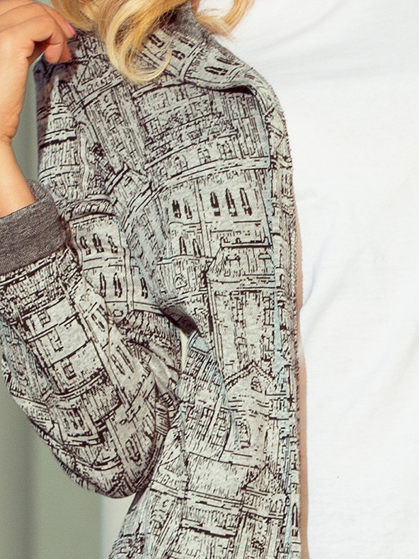 numoco Siv ženski vzorčast plašč s kapuco in žepi Numoco