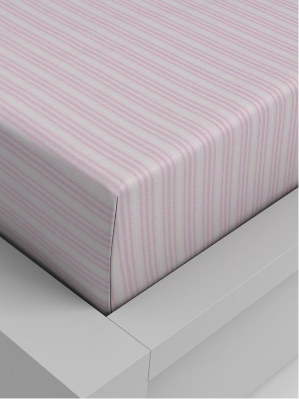 Kvalitex Bombažna raztegljiva rjuha 140x200cm rožnate proge Kvalitex