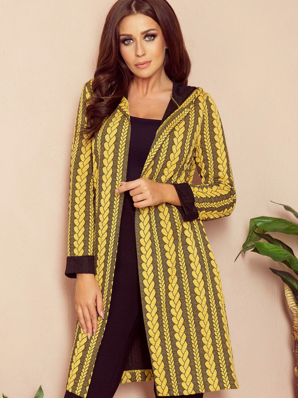 numoco Rumeni ženski plašč s kapuco in žepi Numoco