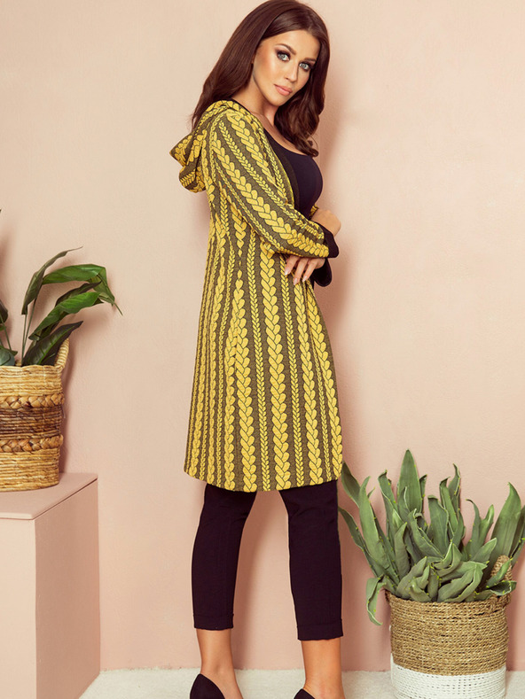 numoco Rumeni ženski plašč s kapuco in žepi Numoco