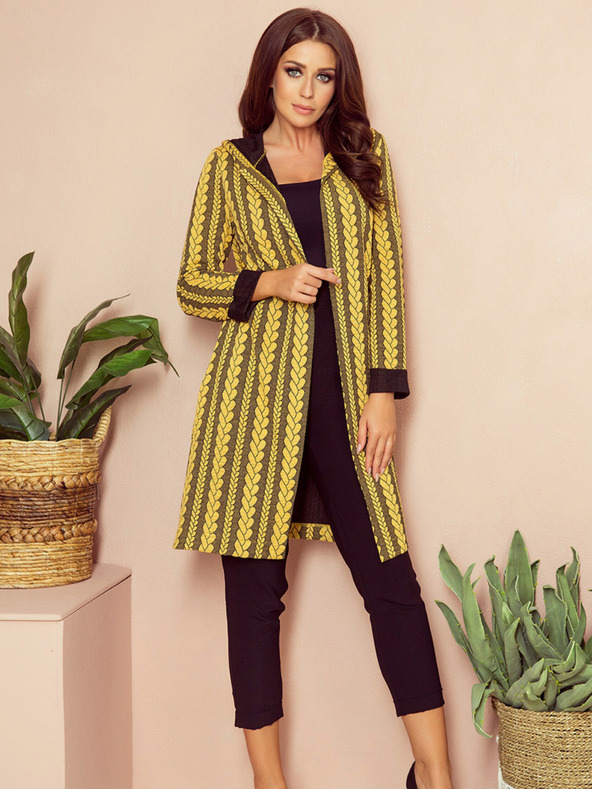 numoco Rumeni ženski plašč s kapuco in žepi Numoco