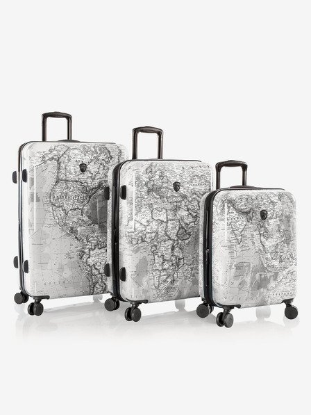 Heys Komplet treh vzorčastih potovalnih kovčkov v beli barvi Heys Journey 3G S,M,L Black/White Map
