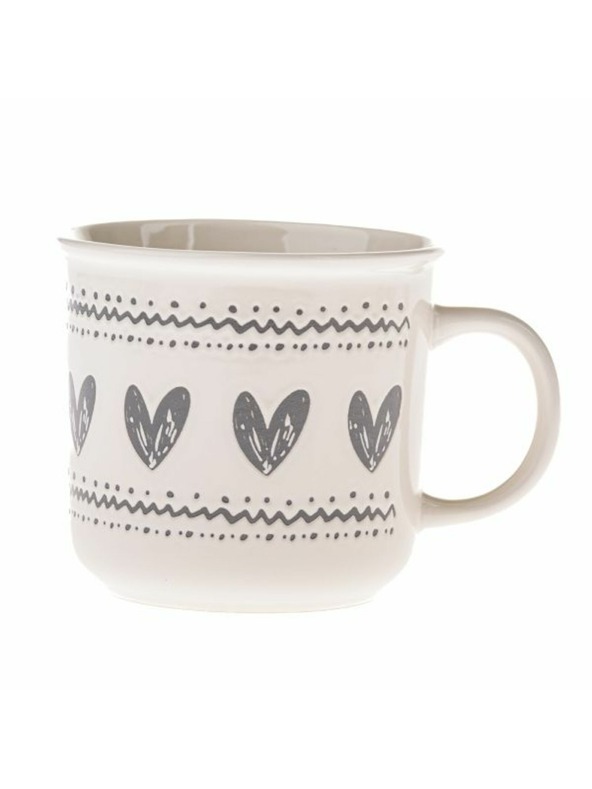 Casa de Engel Keramična skodelica s srcki, bela s sivo, 450ml, 6/36