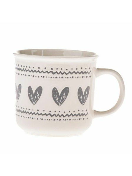 Casa de Engel Keramična skodelica s srcki, bela s sivo, 450ml, 6/36