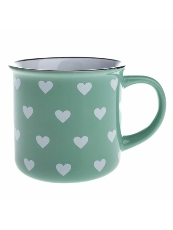 Casa de Engel Keramična skodelica, svetlo zelena z belimi srčki, 400 ml, 12/36
