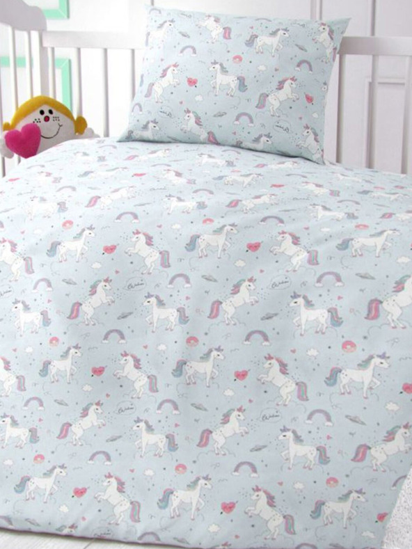 Kvalitex Bombažna posteljnina za otroško posteljico Unicorn siva