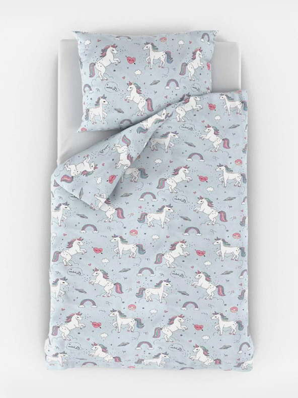 Kvalitex Bombažna posteljnina za otroško posteljico Unicorn siva