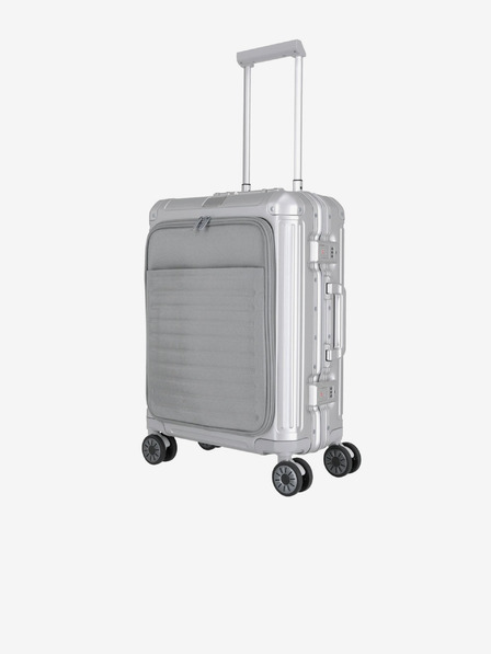 Travelite Potovalni kovček Travelite Next 4w S s sprednjim žepom v srebrni barvi