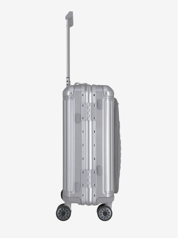 Travelite Potovalni kovček Travelite Next 4w S s sprednjim žepom v srebrni barvi