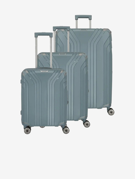 Travelite Komplet treh potovalnih kovčkov Travelite Elvaa 4w S,M,L v sivo-modri barvi