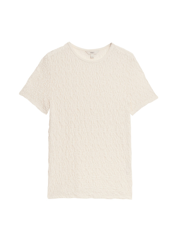 Marks & Spencer Teksturirana majica z visoko vsebnostjo bombaža Marks & Spencer zunaj bele barve