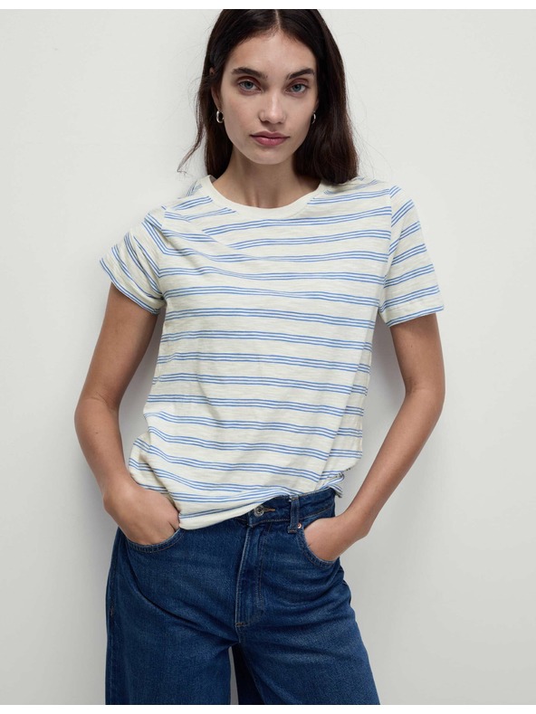 Marks & Spencer Črtasta majica iz čistega bombaža regularnega kroja Marks & Spencer bela