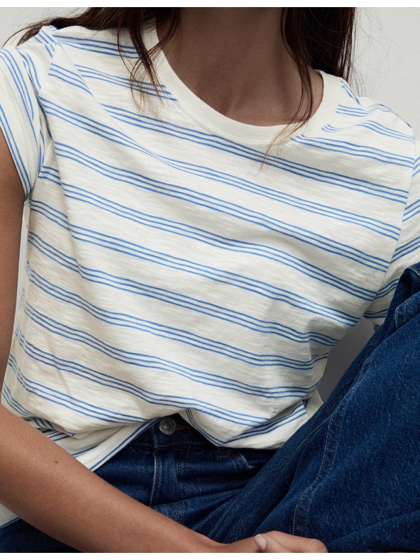 Marks & Spencer Črtasta majica iz čistega bombaža regularnega kroja Marks & Spencer bela