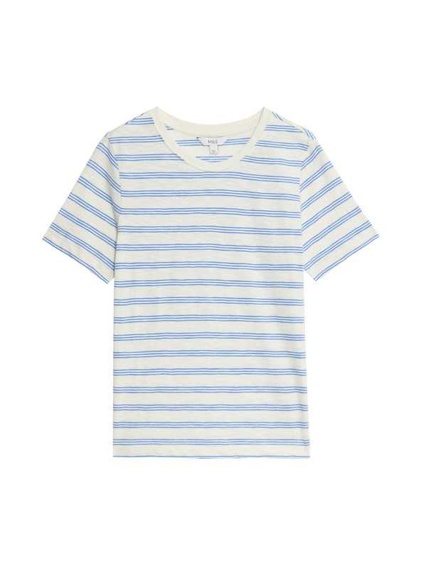 Marks & Spencer Črtasta majica iz čistega bombaža regularnega kroja Marks & Spencer bela