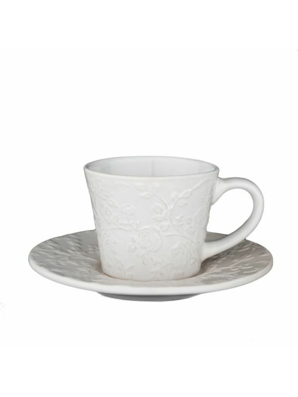 Casa de Engel Keramična skodelica s podstavkom z rožicami, 4/24