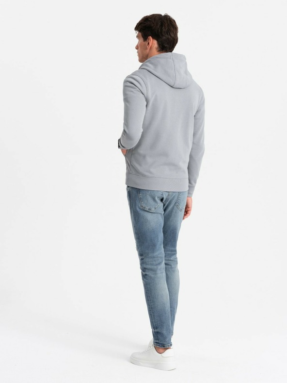 Ombre Clothing Moška majica z kapuco in našitkom - siva V1 OM-SSZP-0140 Ombre Clothing