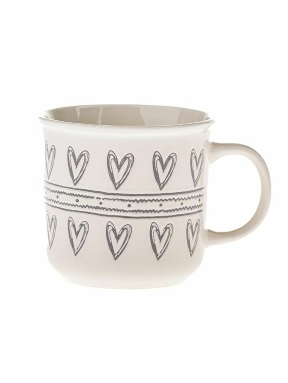 Casa de Engel Keramična skodelica s srcki, bela s sivo, 450ml, 6/36
