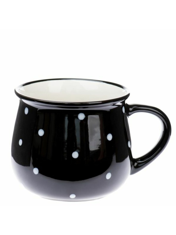 Casa de Engel Keramična skodelica, črna z belimi pikami, 770ml, 6/24