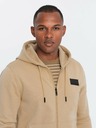 Ombre Clothing Moška jopa z kapuco in našitkom - peščena V2 OM-SSZP-0140 Ombre Clothing