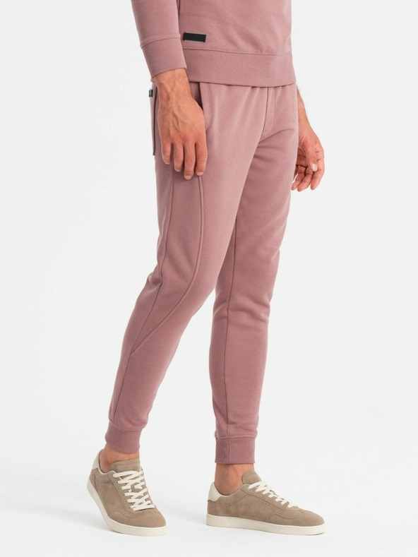 Ombre Clothing Moška bombažna jopa s kapuco BASIC temno roza Ombre Clothing