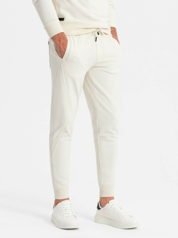 Ombre Clothing Moška bombažna trenirka BASIC krem Ombre Clothing