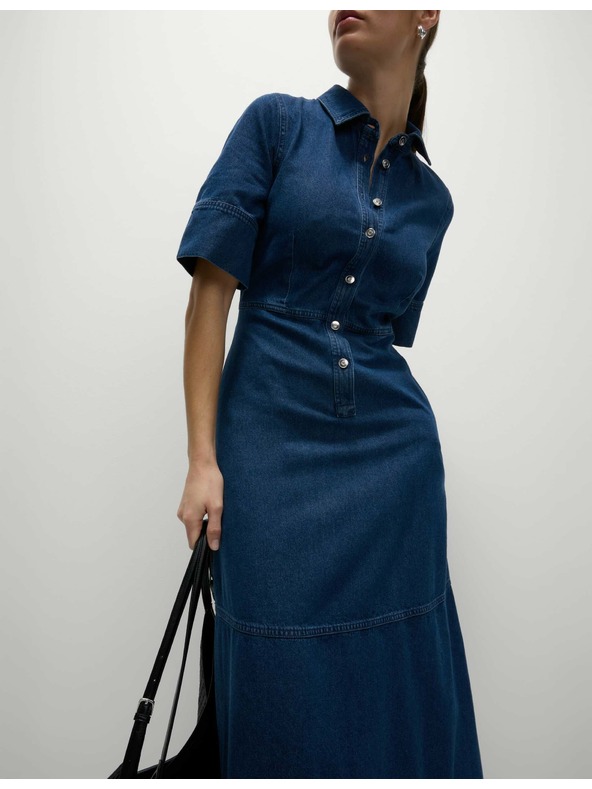 Marks & Spencer Džins srajčna midi obleka z gumbi spredaj Marks & Spencer mornarsko modra