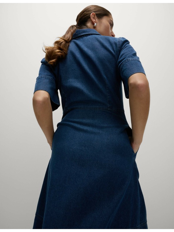 Marks & Spencer Džins srajčna midi obleka z gumbi spredaj Marks & Spencer mornarsko modra