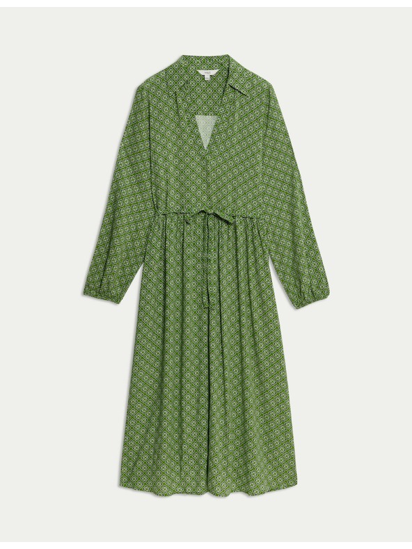 Marks & Spencer Potiskana midi srajčna obleka z V-izrezom Marks & Spencer zelena