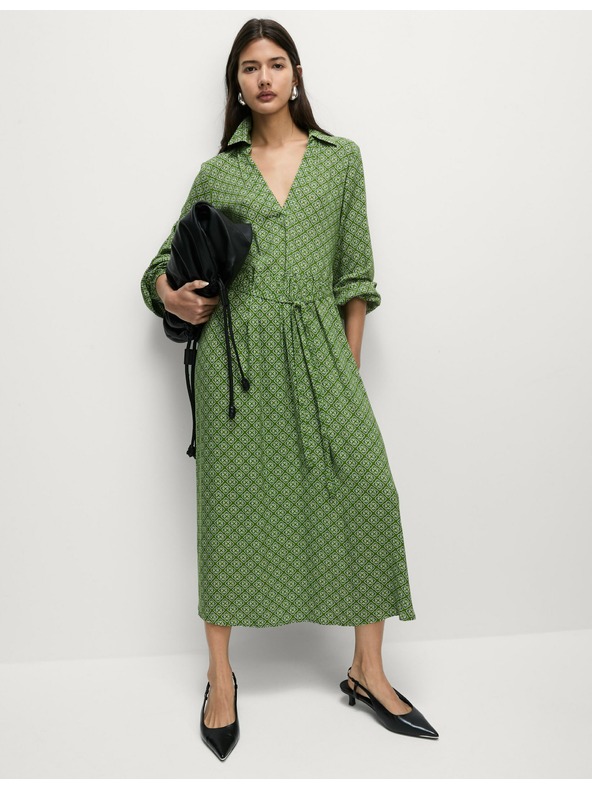 Marks & Spencer Potiskana midi srajčna obleka z V-izrezom Marks & Spencer zelena