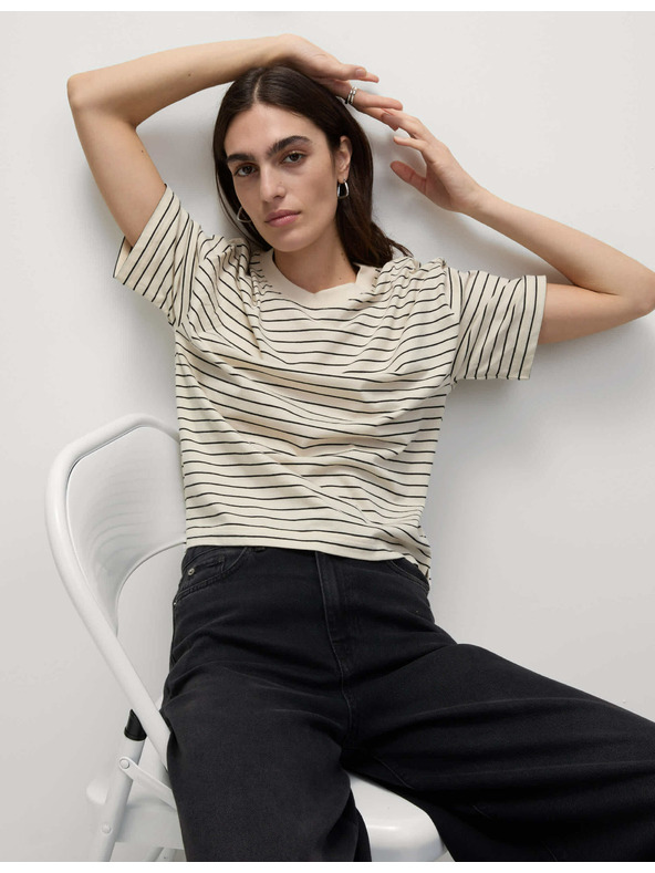 Marks & Spencer Prugasta majica kvadratne krojene iz čiste bombaže Marks & Spencer bež