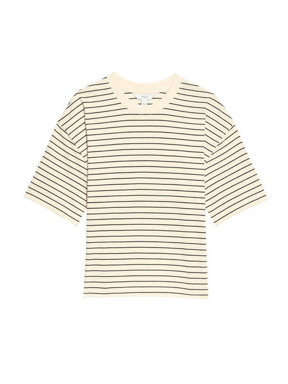 Marks & Spencer Prugasta majica kvadratne krojene iz čiste bombaže Marks & Spencer bež