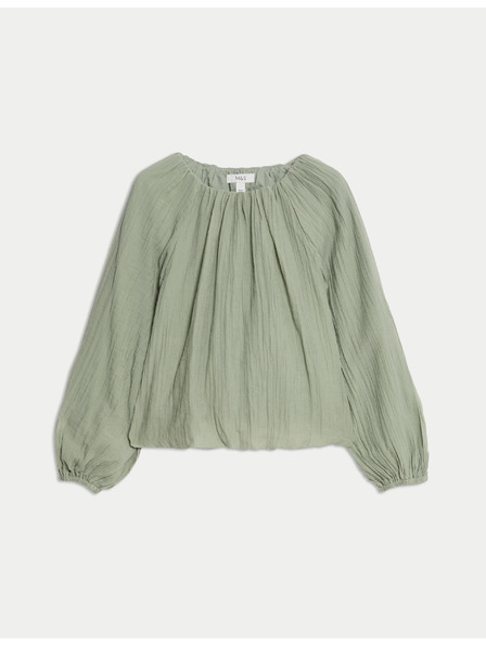 Marks & Spencer Teksturirana bluza z bogatim robom in visokim deležem liocelne tkanine Marks & Spencer zelena