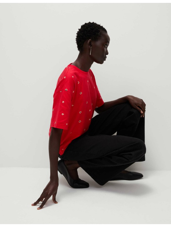 Marks & Spencer Marks & Spencer cvetlična majica iz čistega bombaža rdeča