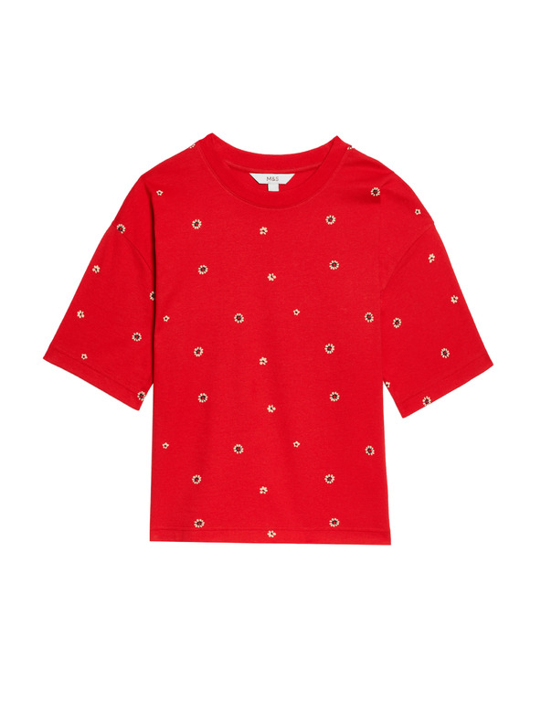 Marks & Spencer Marks & Spencer cvetlična majica iz čistega bombaža rdeča