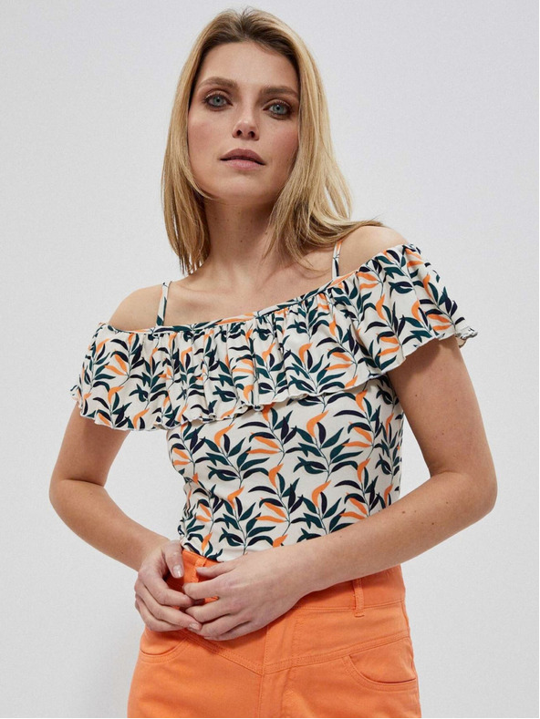 Moodo Kremasta in zelena ženska majica z vzorcem Moodo