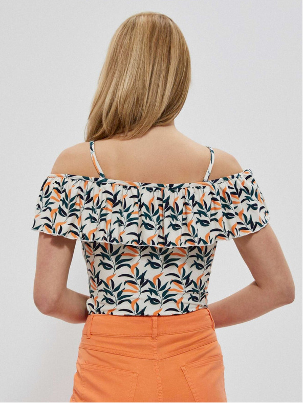 Moodo Kremasta in zelena ženska majica z vzorcem Moodo