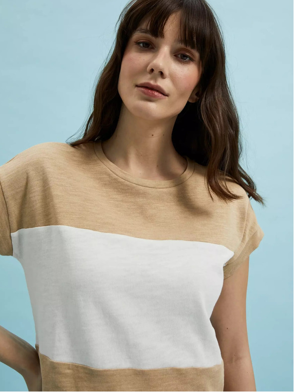 Moodo Bela in bež ženska črtasta majica Moodo