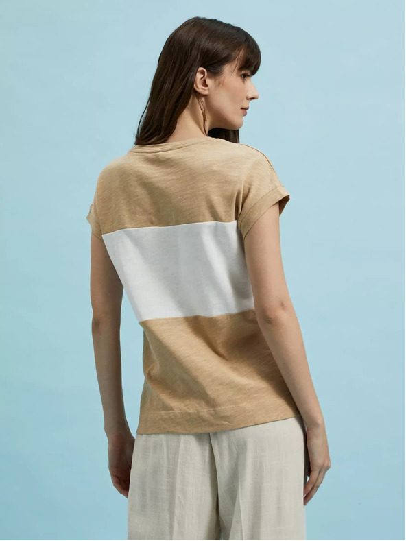 Moodo Bela in bež ženska črtasta majica Moodo