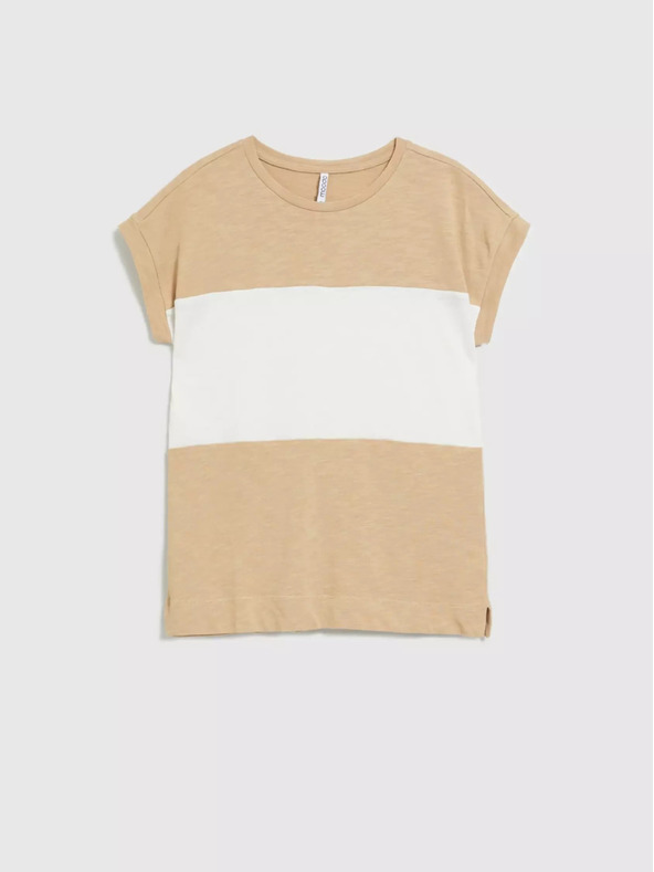 Moodo Bela in bež ženska črtasta majica Moodo