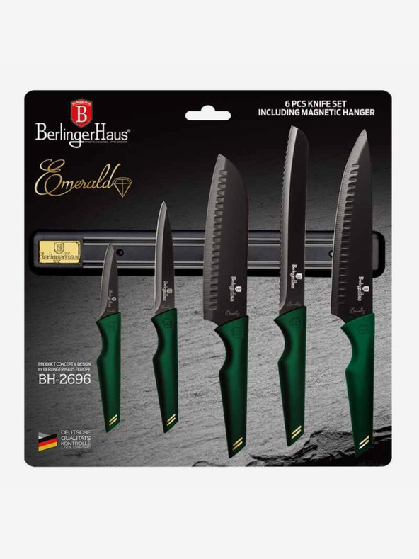 Berlingerhaus Komplet petih nožev z neprilepljivim povojem in magnetnim držalom BERLINGERHAUS Emerald Collection