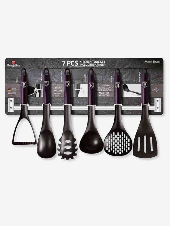 Berlingerhaus Kuhinjski pripomočki s stenskim držalom 7 kosov Purple Eclipse Collection BERLINGERHAUS