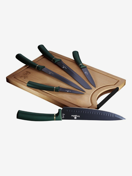 Berlingerhaus Garnitura petih nožev s površino proti prijemanju + deska za rezanje BERLINGERHAUS Emerald Collection