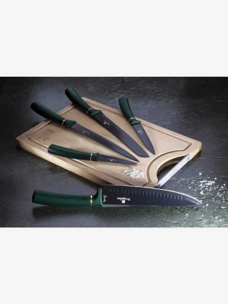 Berlingerhaus Garnitura petih nožev s površino proti prijemanju + deska za rezanje BERLINGERHAUS Emerald Collection
