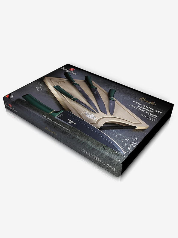 Berlingerhaus Garnitura petih nožev s površino proti prijemanju + deska za rezanje BERLINGERHAUS Emerald Collection