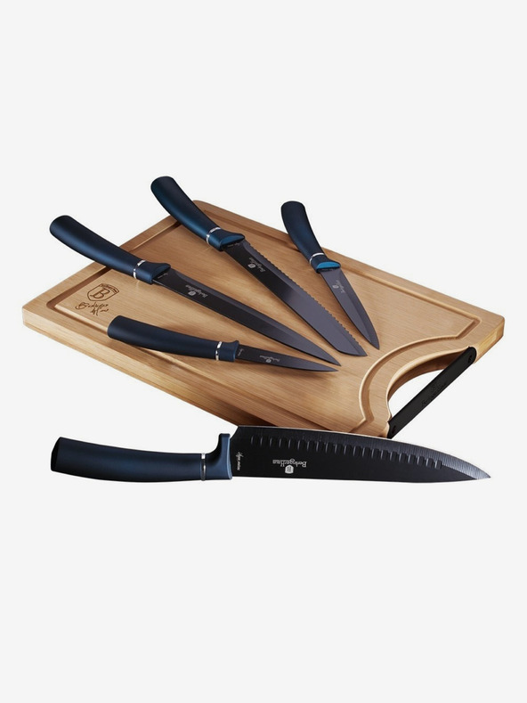 Berlingerhaus Komplet petih nožev z neprilepljivim površjem + deska BERLINGERHAUS Aquamarine Metallic Line