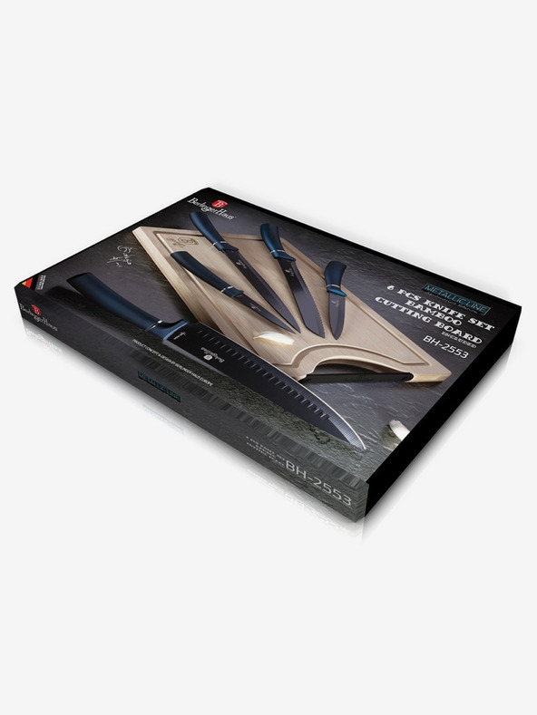 Berlingerhaus Komplet petih nožev z neprilepljivim površjem + deska BERLINGERHAUS Aquamarine Metallic Line