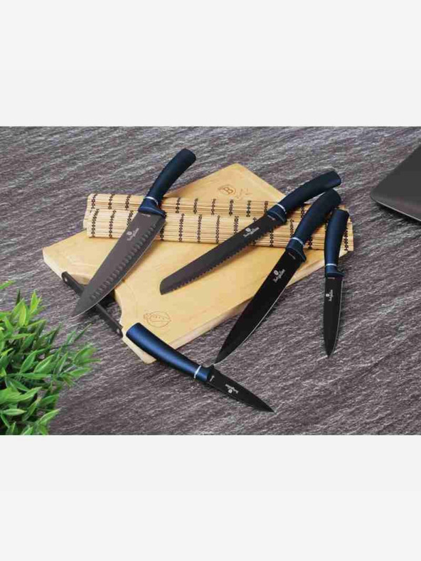 Berlingerhaus Komplet petih nožev z neprilepljivim površjem + deska BERLINGERHAUS Aquamarine Metallic Line