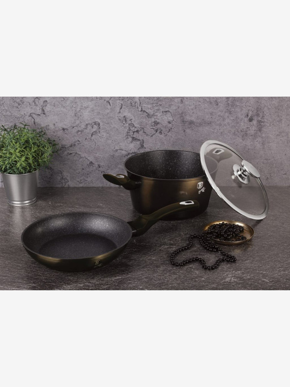 Berlingerhaus Kozarec z marmornato površino 20 cm Shiny Black Collection 2 pokrova BERLINGERHAUS