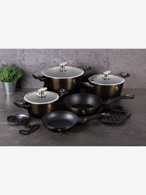 Berlingerhaus Kozarec z marmornato površino 20 cm Shiny Black Collection 2 pokrova BERLINGERHAUS