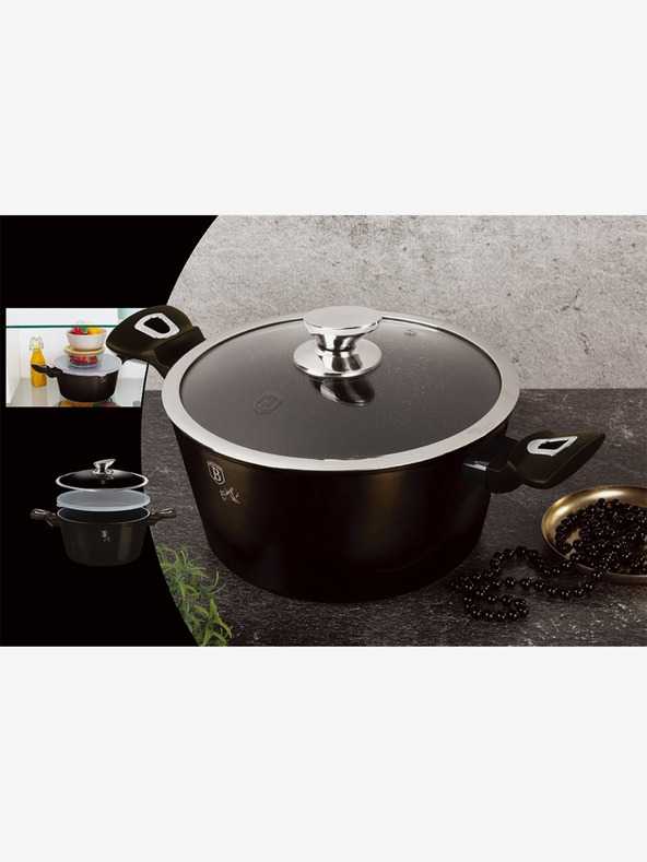 Berlingerhaus Kozarec z marmornato površino 20 cm Shiny Black Collection 2 pokrova BERLINGERHAUS